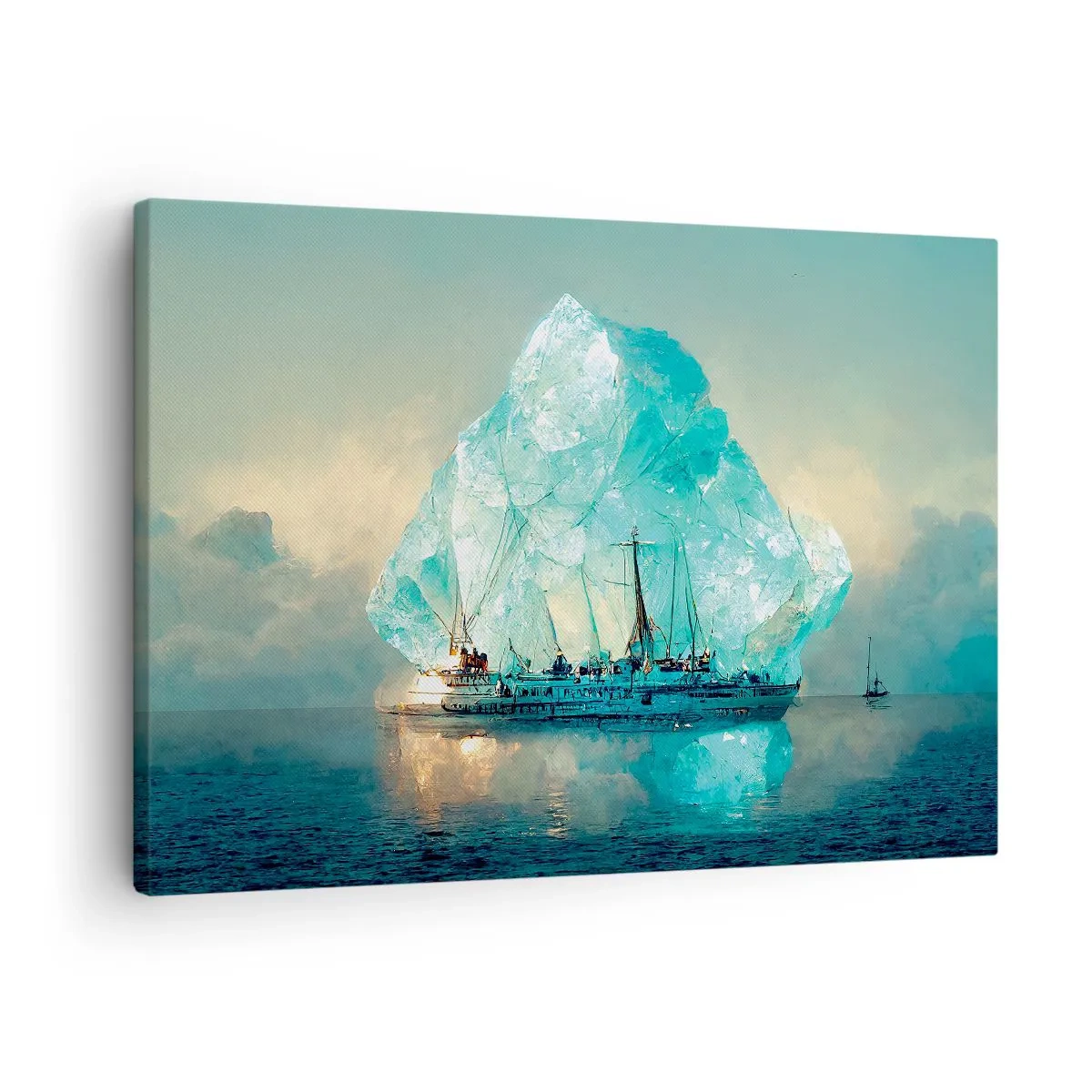 Canvastavla - Bild på duk - Ett skepp med ett majestätiskt isberg i bakgrunden - 70x50cm - Arktisk briljant - Modern väggdekoration för vardagsrum och sovrum ARTTOR