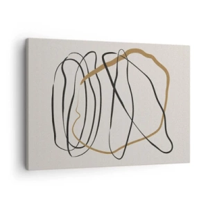 Canvastavla - Bild på duk - Konstnärliga linjer i svart och guld mot en ljus bakgrund - 70x50cm - Komposition: besittande dans - Modern väggdekoration för vardagsrum och sovrum ARTTOR