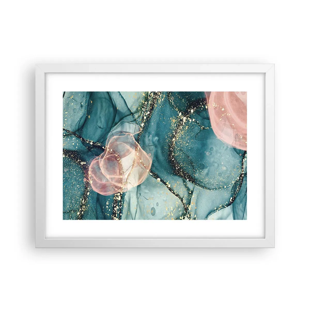 Affisch i vit ram - Sidenblå, tyllrosa - 40x30 cm