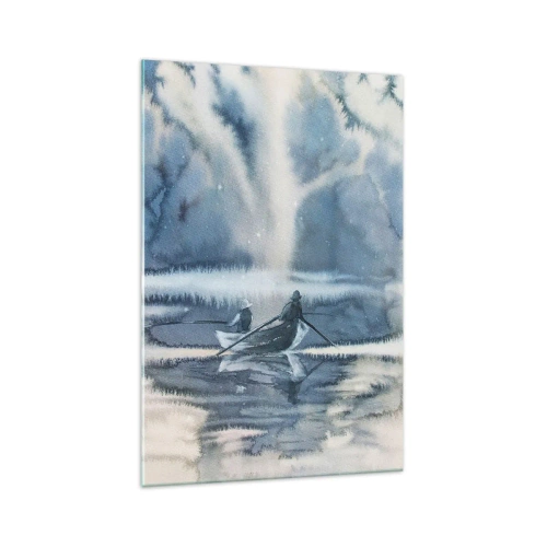 Glastavla - Bild på glas - Sportfiskare i sitt paradis - 70x100 cm