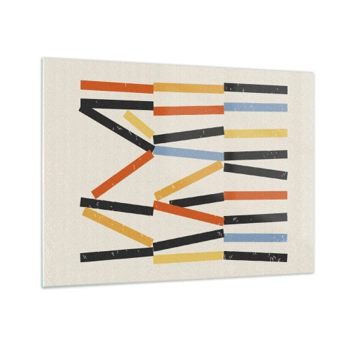 Glastavla - Bild på glas - Färgglad abstraktion av horisontella och diagonala ränder på en ljus bakgrund - 70x50cm - Horisontell komposition - Modern väggdekoration för vardagsrum och sovrum ARTTOR