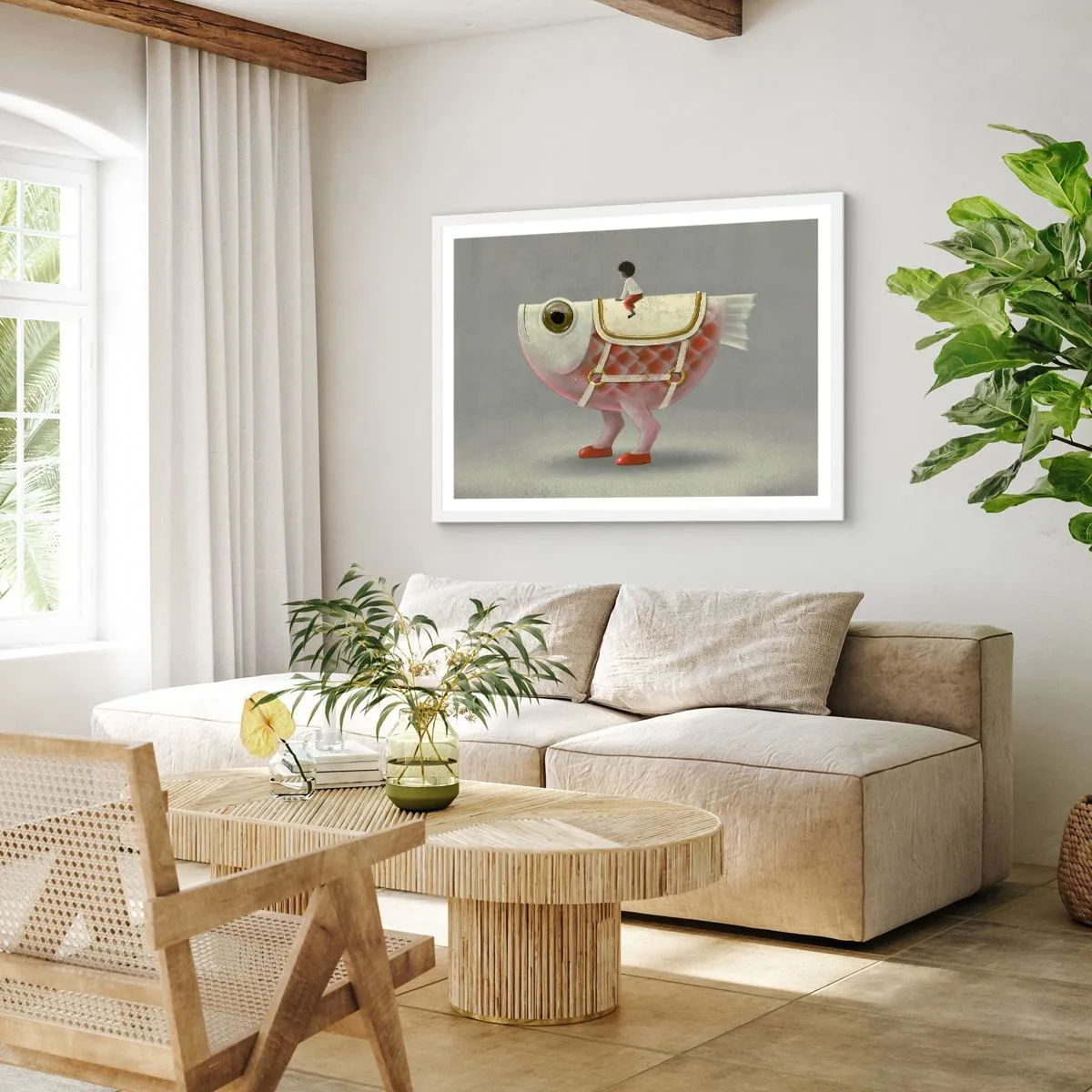 Affisch i vit ram - Fiskryttare - 70x50 cm