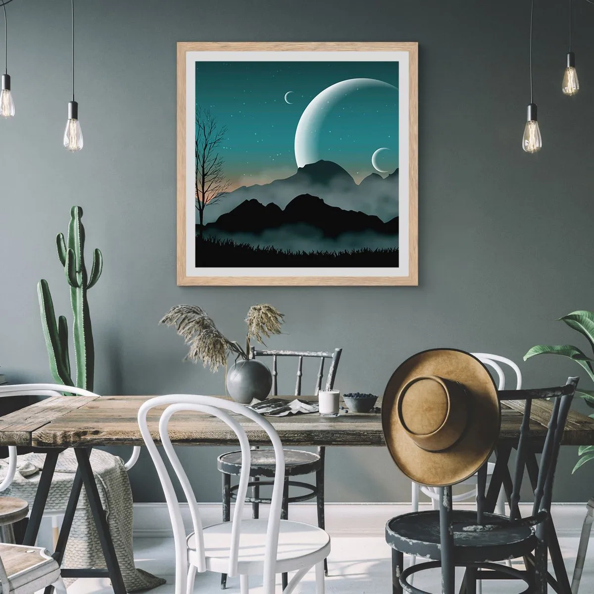 Affisch i ram av ljusek - Stjärniga nattens karneval - 50x50 cm