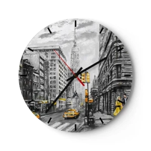 Väggklocka - Klocka på glas - En pittoresk utsikt över New York City med taxibilar på gatan - 30x30cm - New York berättelse - Modern väggdekoration för vardagsrum, kök och sovrum ARTTOR
