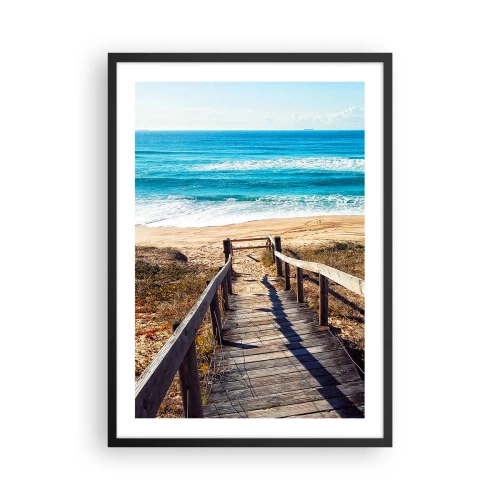 Affisch i svart ram - Trästig som leder till stranden med havsutsikt - 50x70cm - Spring! - Modern väggdekoration för vardagsrum och sovrum ARTTOR