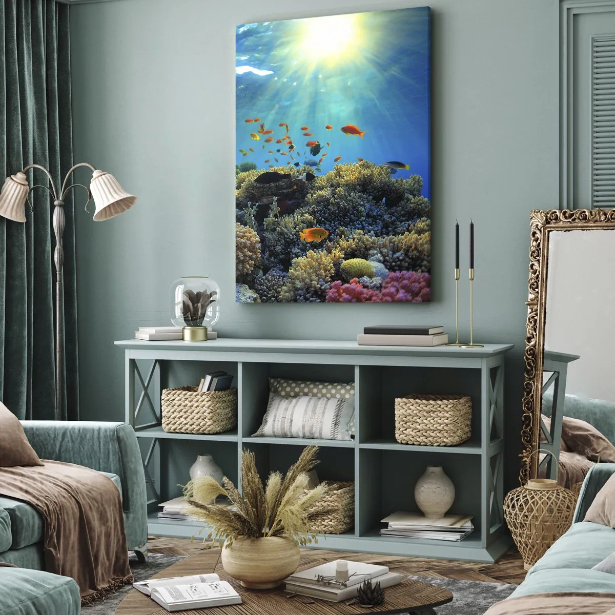 Canvastavla - Bild på duk - Undervatenskatter - 45x80 cm