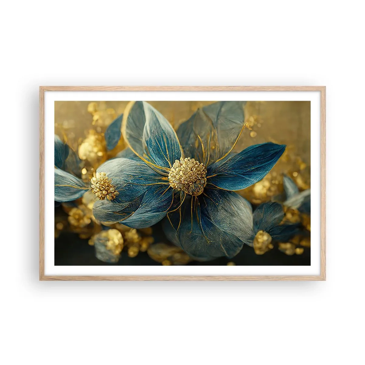 Affisch i ram av ljusek - Blommande av guld - 91x61 cm