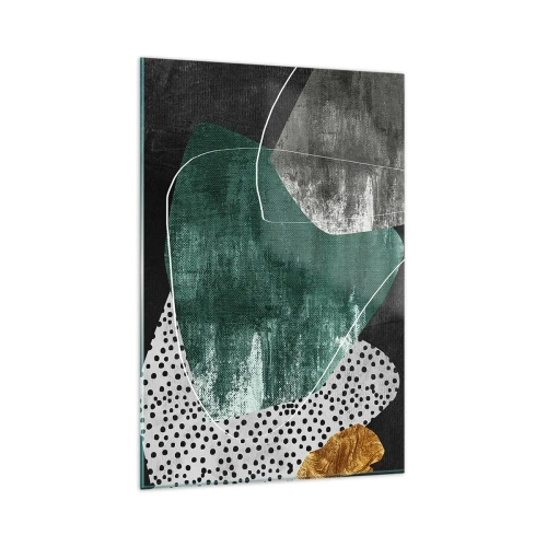 Glastavla - Bild på glas - Färgstark abstraktion med en guldflinga - 80x120 cm