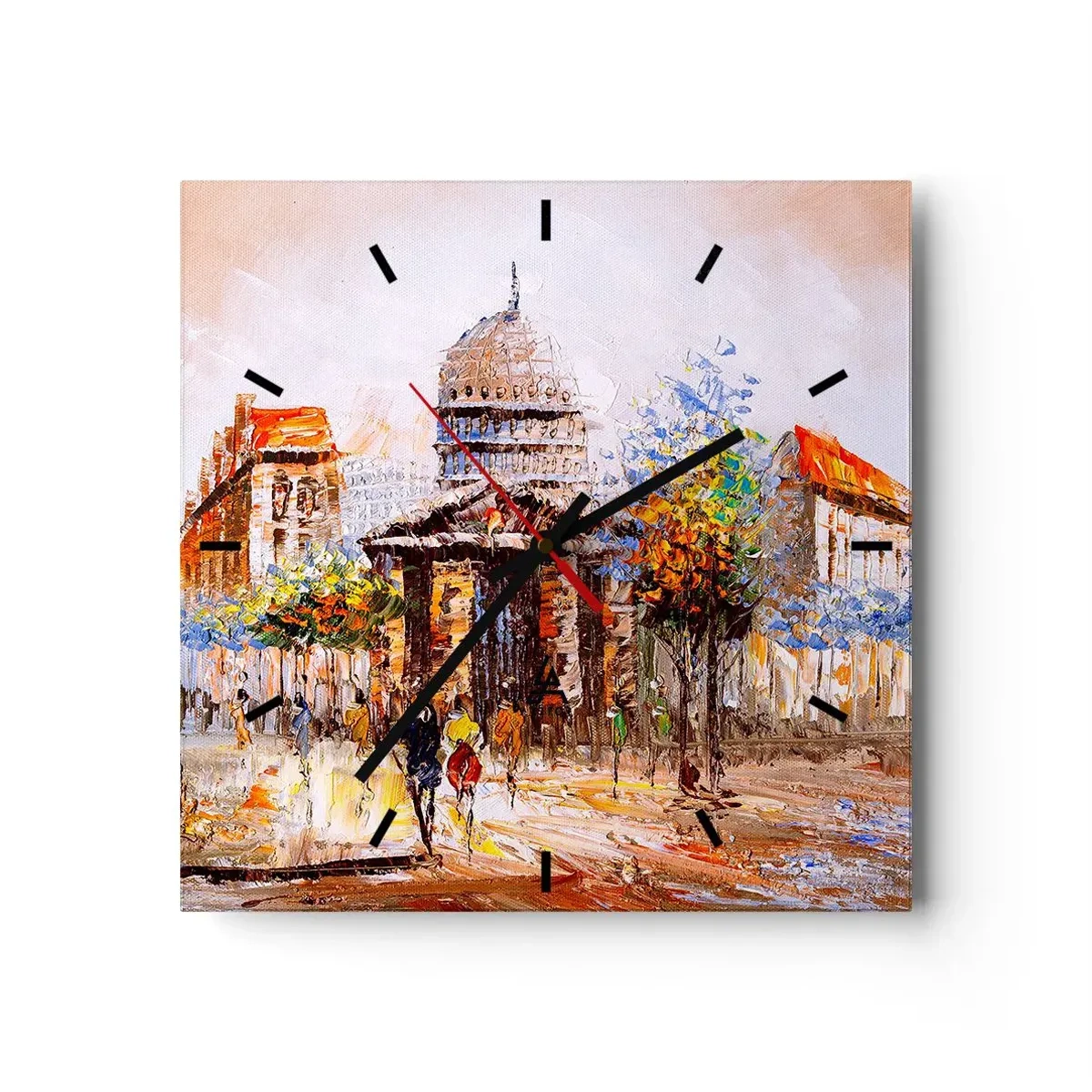 Väggklocka - Klocka på glas - Promenad i Paris - 30x30 cm