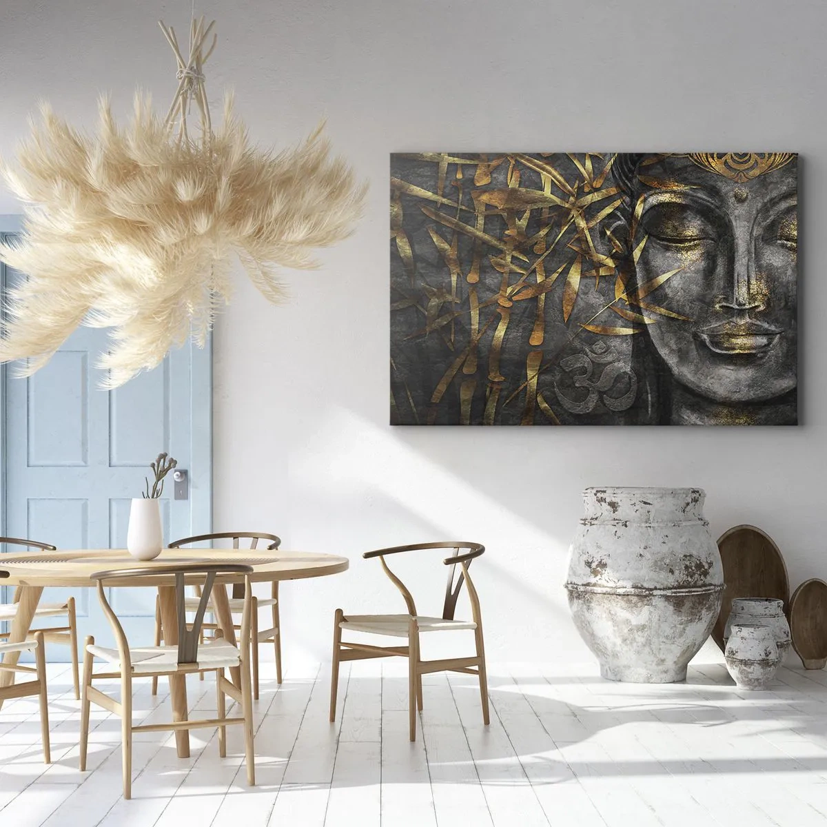 Canvastavla - Bild på duk - Zen Buddha-bild med gyllene bambu - 70x50cm - Känn lugnet - Modern väggdekoration för vardagsrum och sovrum ARTTOR