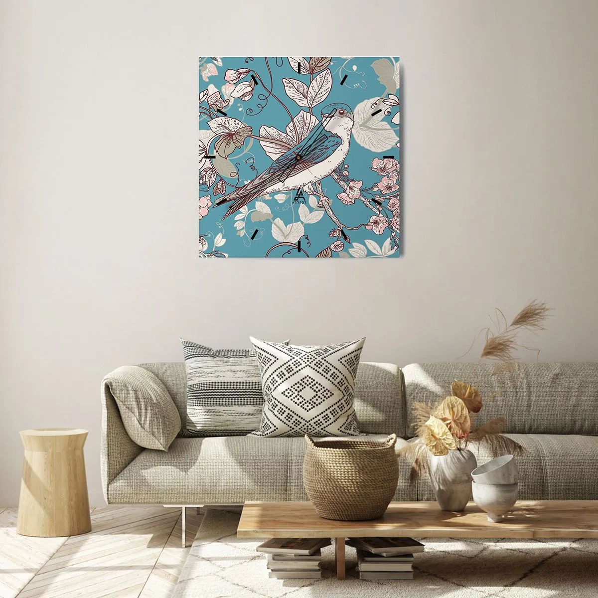 Väggklocka - Klocka på glas - Japansk svala - 40x40 cm