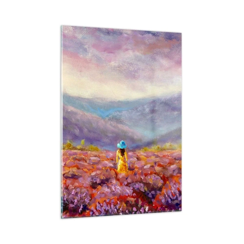 Glastavla - Bild på glas - I lavendelsvärld - 50x70 cm