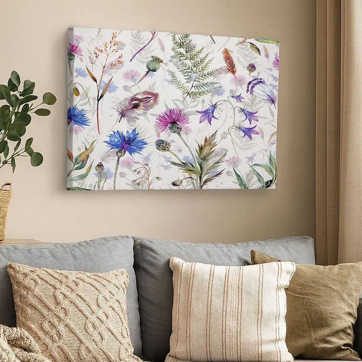 Canvastavla - Bild på duk - Akvarellblommor och örter på en vit bakgrund i herbariumstil - 70x50cm - Polska örter - Modern väggdekoration för vardagsrum och sovrum ARTTOR