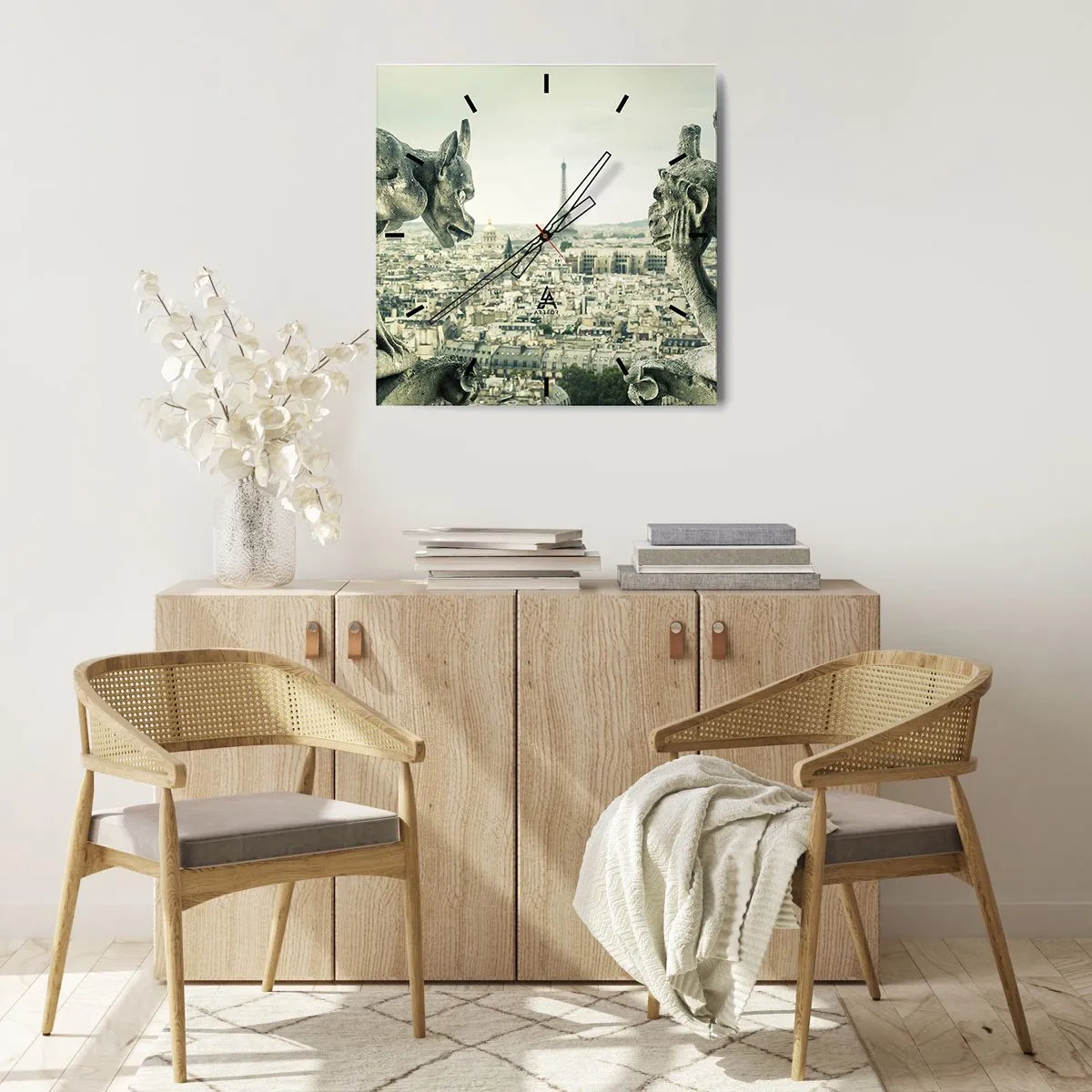 Väggklocka - Klocka på glas - Ett samtal i Paris - 40x40 cm