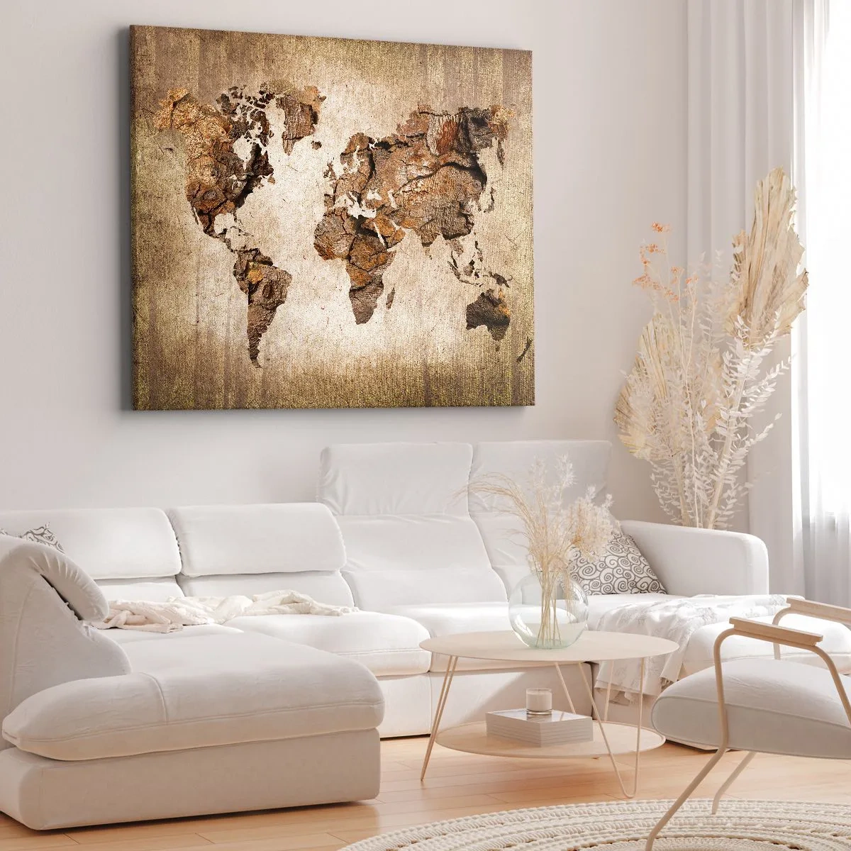 Canvastavla - Bild på duk - En världskarta i rustik trästil - 70x50cm - Världsupptäckt - Modern väggdekoration för vardagsrum och sovrum ARTTOR