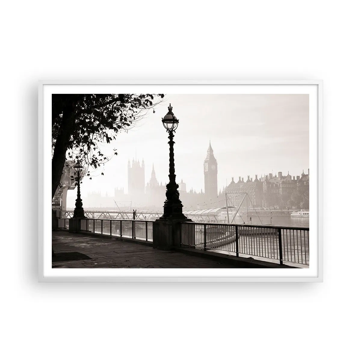 Affisch i vit ram - Morgon i London - 100x70 cm