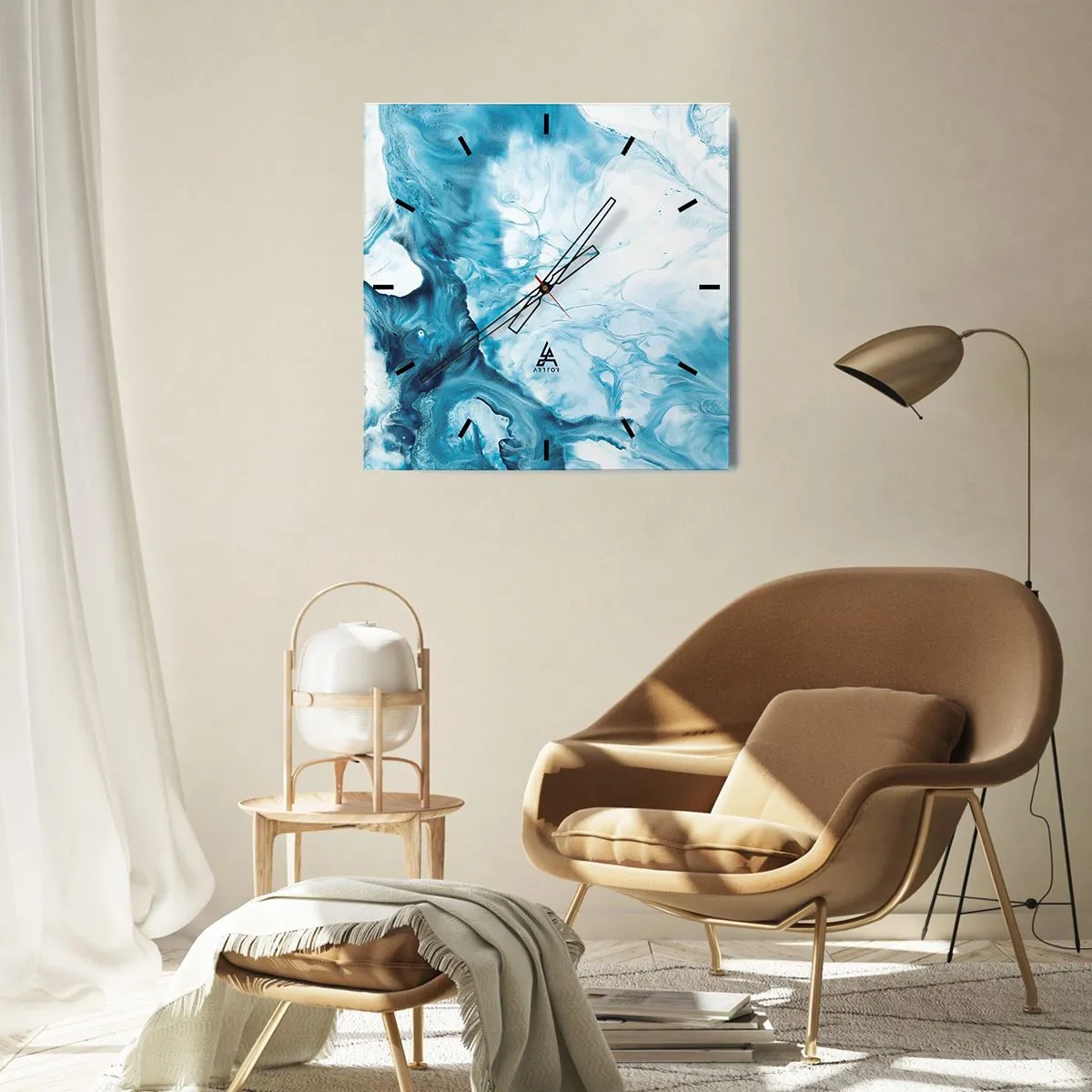 Väggklocka - Klocka på glas - Blåhetens konsert - 40x40 cm