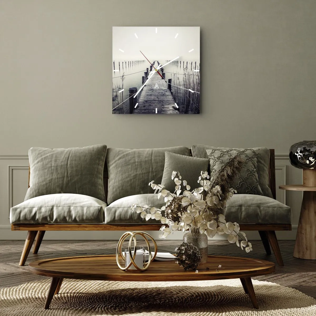 Väggklocka - Klocka på glas - Fördjupa dig i frid - 30x30 cm