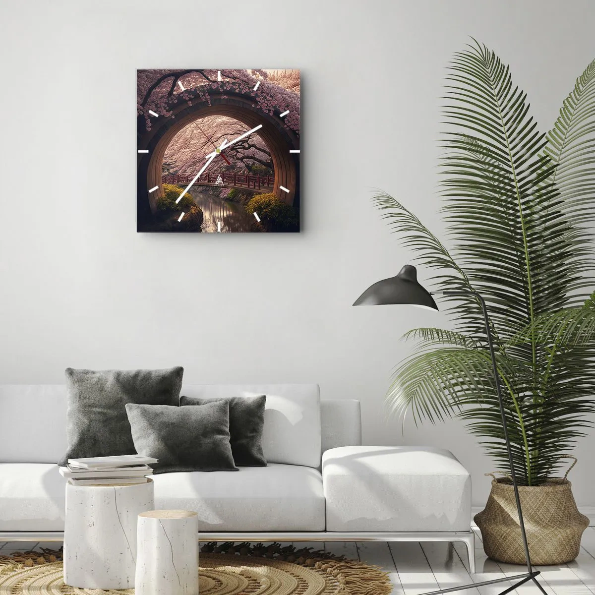 Väggklocka - Klocka på glas - Japansk vår - 30x30 cm