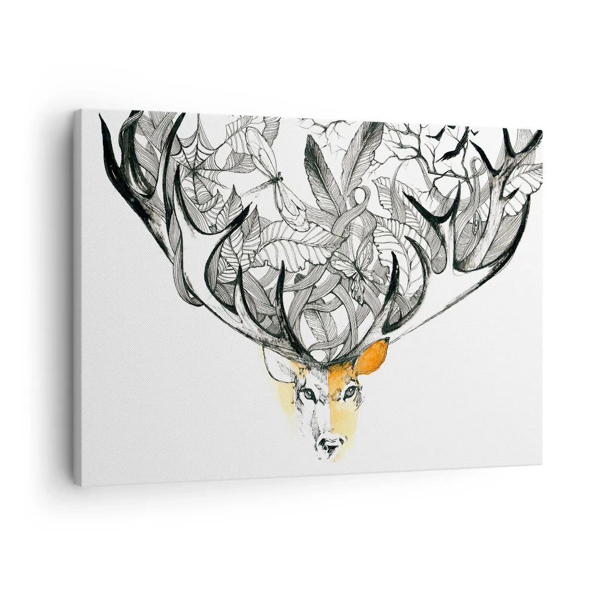 Canvastavla - Bild på duk - Diskret hjortgrafik med dekorativa horn - 70x50cm - Ymnighetshorn - Modern väggdekoration för vardagsrum och sovrum ARTTOR