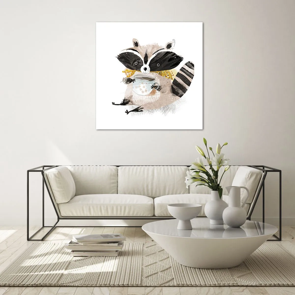 Glastavla - Bild på glas - Min vän tvättbjörn - 40x40 cm