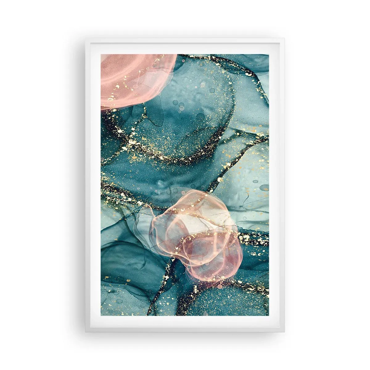 Affisch i vit ram - Sidenblå, tyllrosa - 61x91 cm