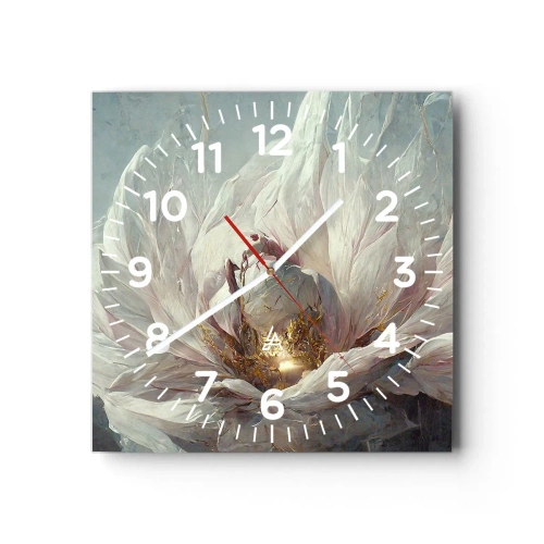 Väggklocka - Klocka på glas - Blommar en gång på hundra år - 30x30 cm