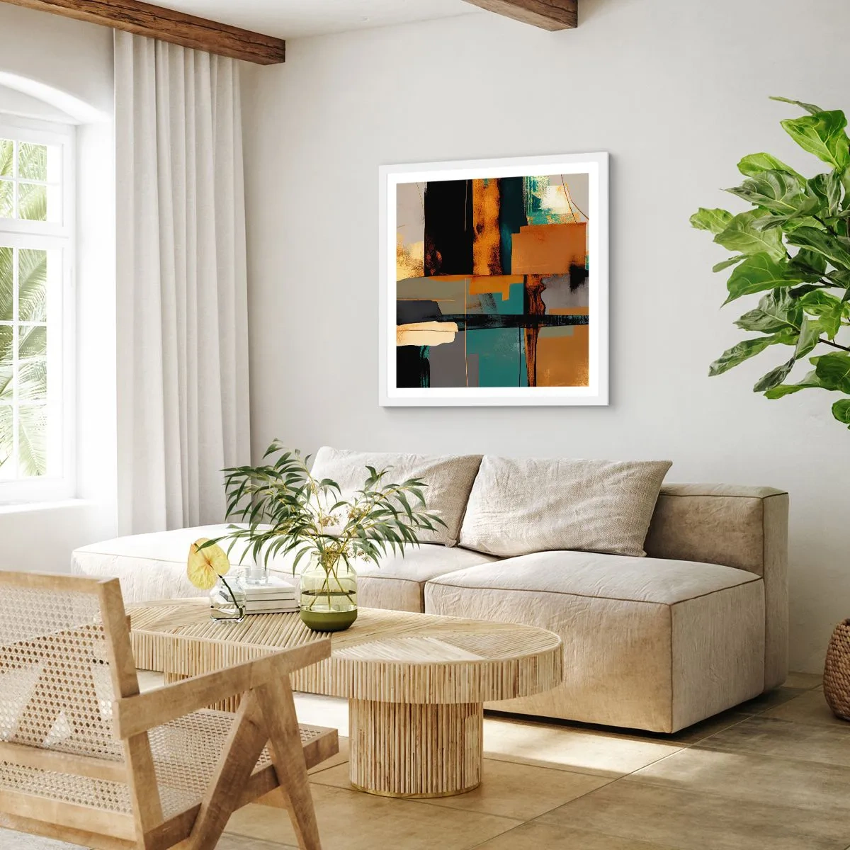 Affisch i vit ram - Abstraktion - ljus och skugga - 60x60 cm