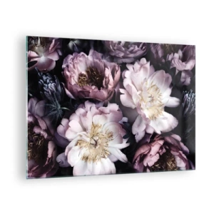 Glastavla - Bild på glas - En romantisk bukett pioner i dämpade lila och rosa nyanser - 70x50cm - En bukett i gammal stil - Modern väggdekoration för vardagsrum och sovrum ARTTOR