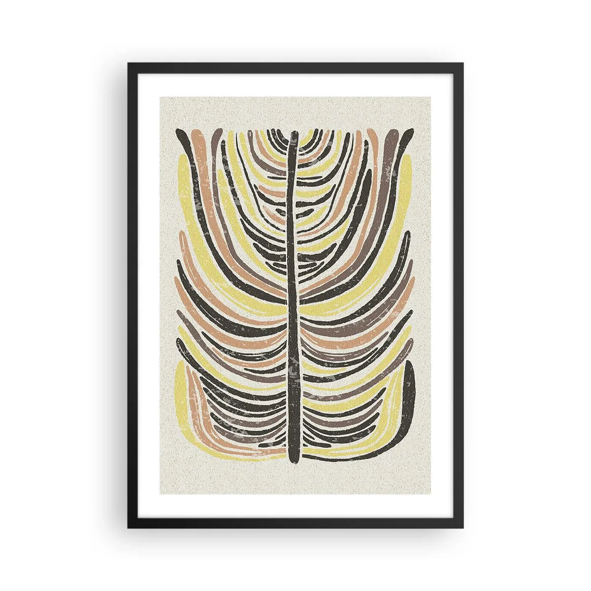 Affisch i svart ram - Abstrakt löv i jordfärger - 50x70cm - Pulserande abstraktion - Modern väggdekoration för vardagsrum och sovrum ARTTOR
