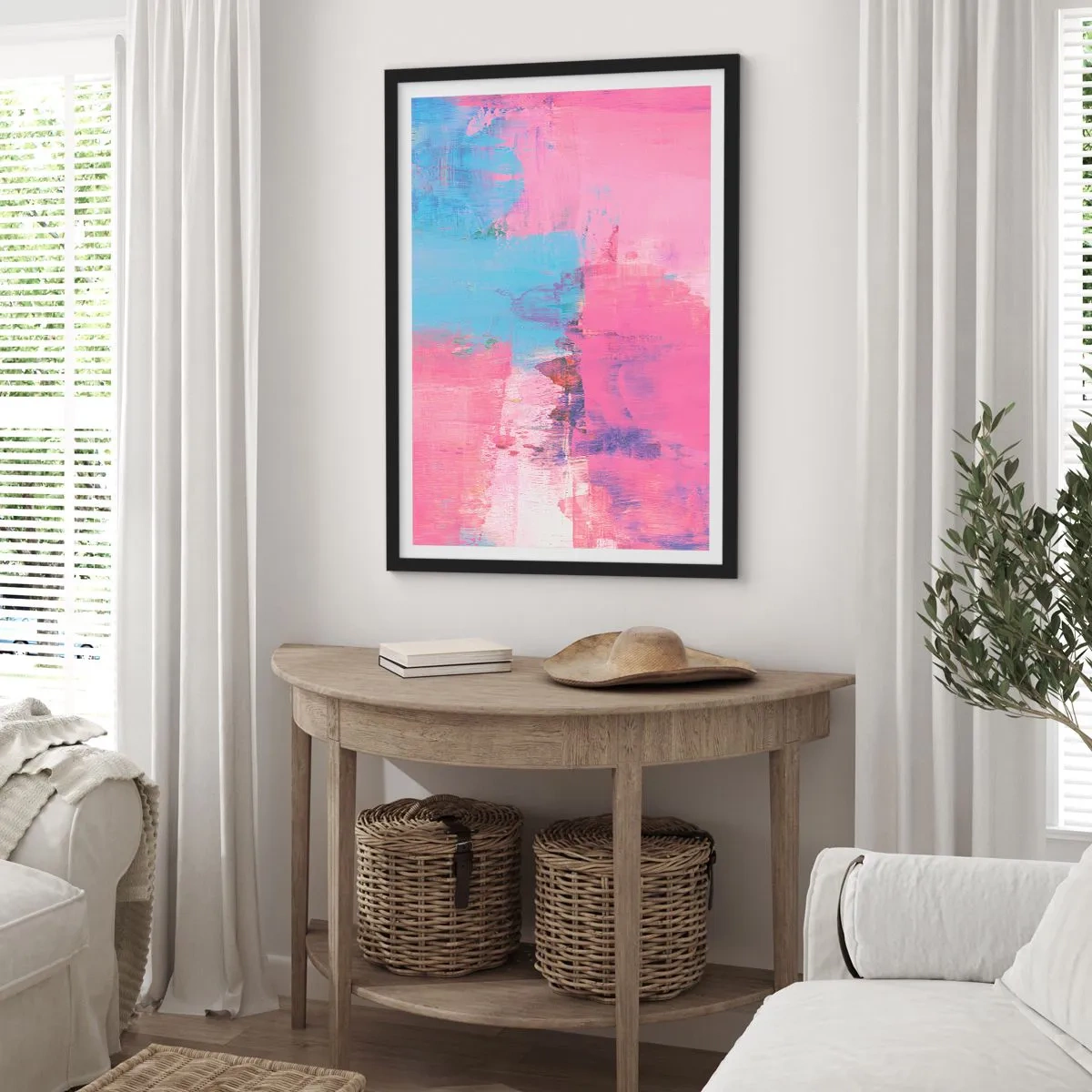 Affisch i svart ram - Rosa, blått och en gnutta ljus - 70x100 cm