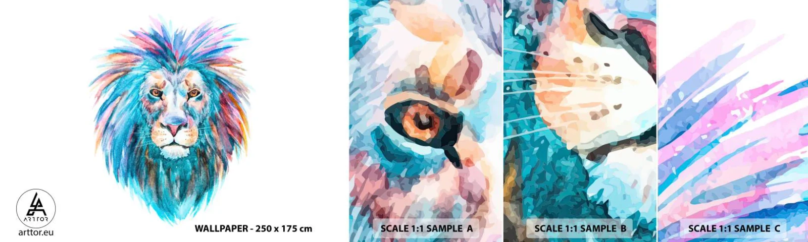 Provbit av självhäftande fototapet Deluxe Sticker - Elektrifierande aura - Djur, Lejon, Abstraktion - 100x30 cm