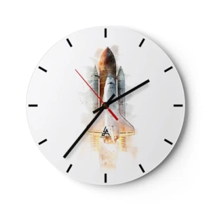 Väggklocka - Klocka på glas - Raketuppskjutning i akvarellstil på vit bakgrund - 30x30cm - Upptäckare efter start - Modern väggdekoration för vardagsrum, kök och sovrum ARTTOR