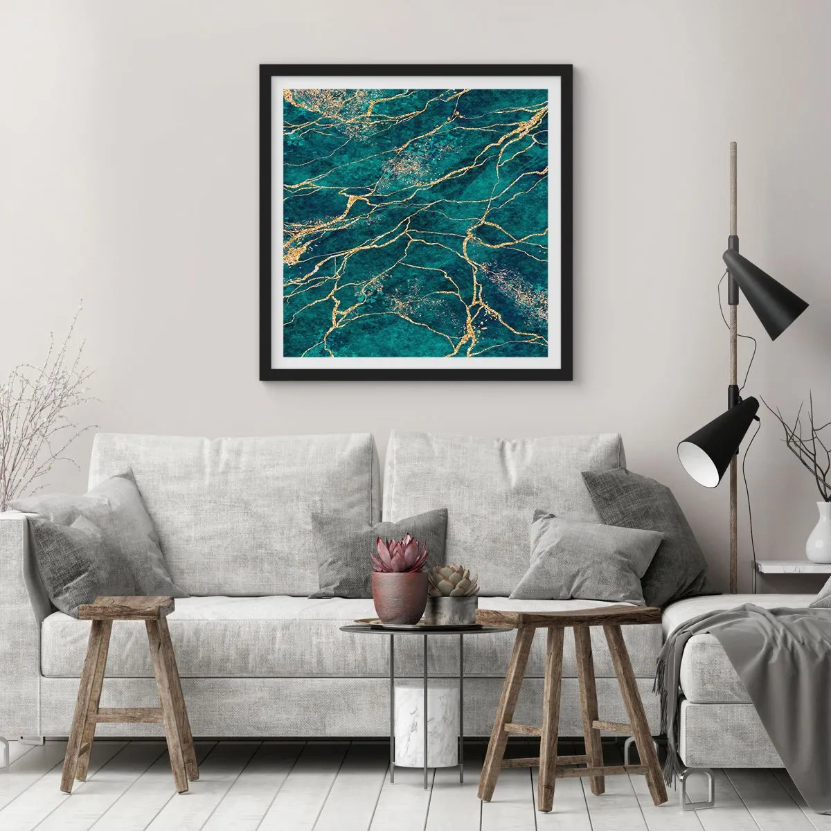 Affisch i svart ram - Guldåder - 60x60 cm