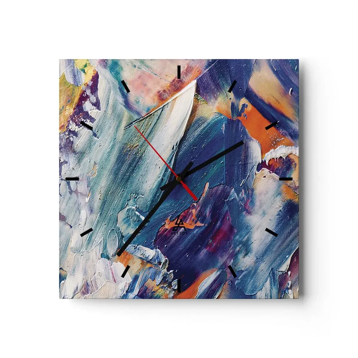 Väggklocka - Klocka på glas - Färgkaos - 30x30 cm