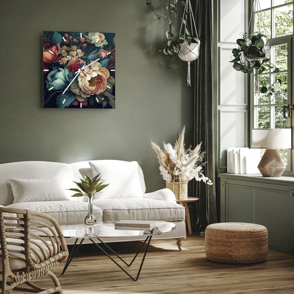 Väggklocka - Klocka på glas - Charm från 1800-talet - 30x30 cm