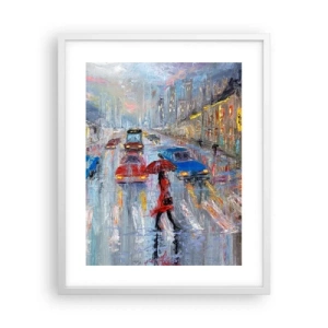 Affisch i vit ram - Regnig eftermiddag i staden - 40x50 cm