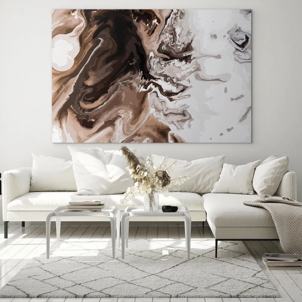 Glastavla - Bild på glas - Abstrakt mönster i mörka nyanser av brunt och vitt - 70x50cm - Färgabstraktion - Modern väggdekoration för vardagsrum och sovrum ARTTOR