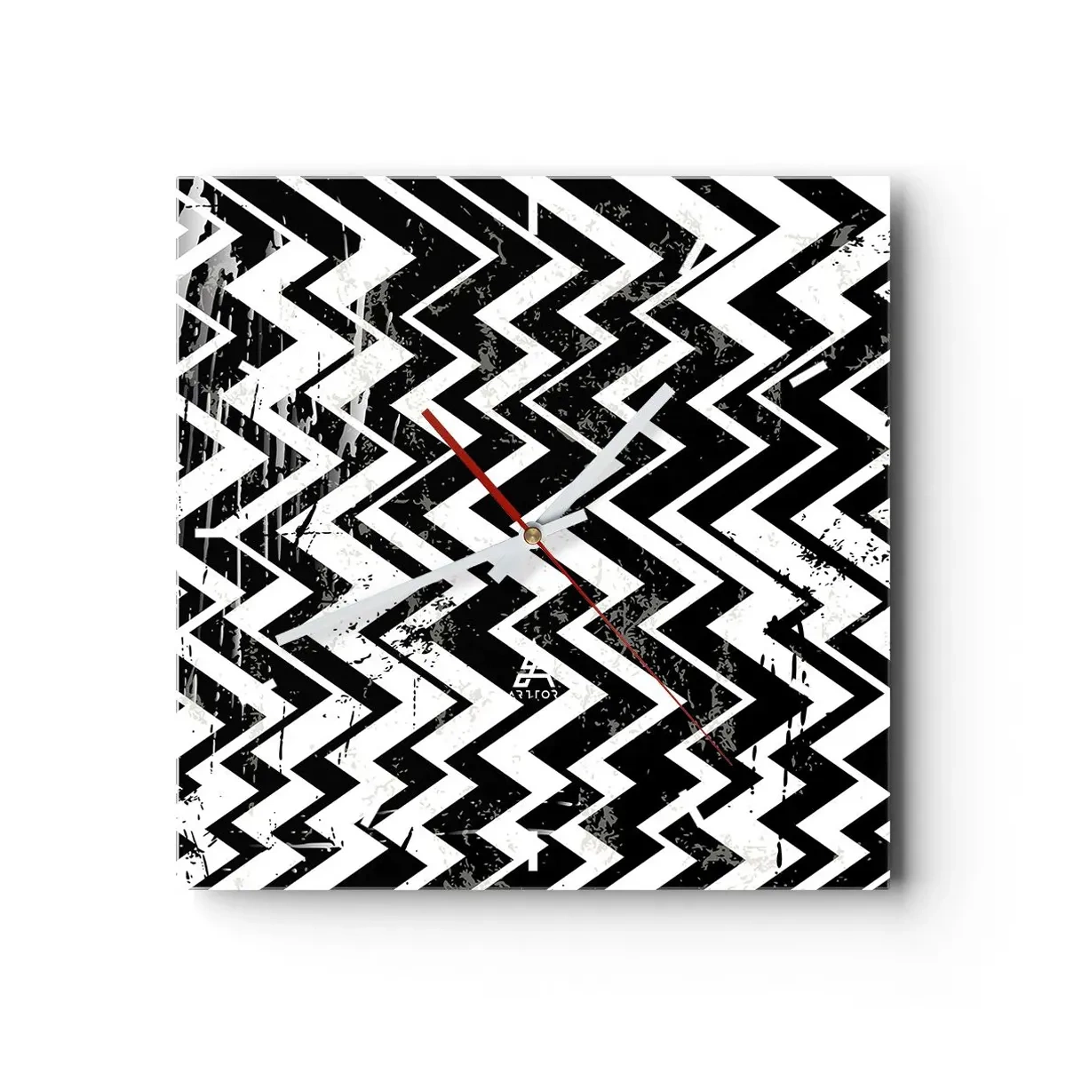 Väggklocka - Klocka på glas - Zick-vitt, zack-svart - 30x30 cm
