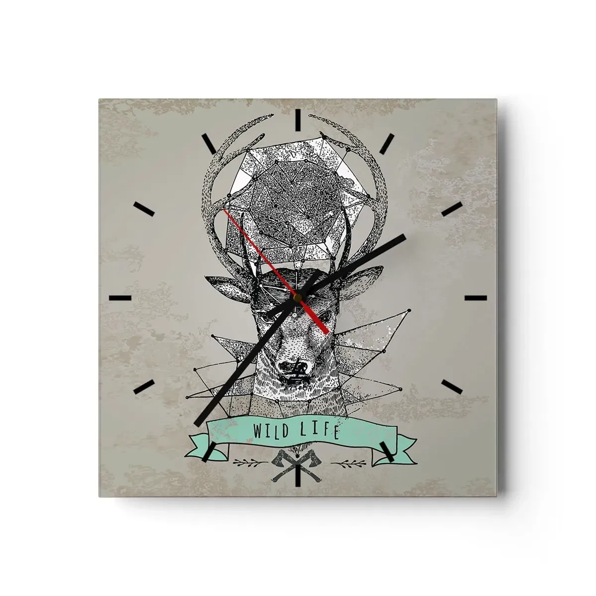 Väggklocka - Klocka på glas - Den heliga Hubertus vision - 30x30 cm