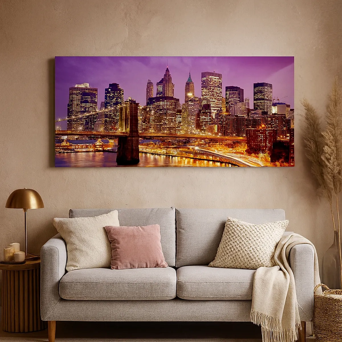 Canvastavla - Bild på duk - Manhattan i violett och guld - 30x30 cm