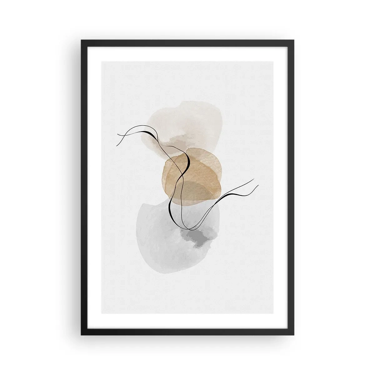 Affisch i svart ram - En abstrakt komposition i neutrala färger med fina linjer. - 50x70cm - Luftpärlor - Modern väggdekoration för vardagsrum och sovrum ARTTOR