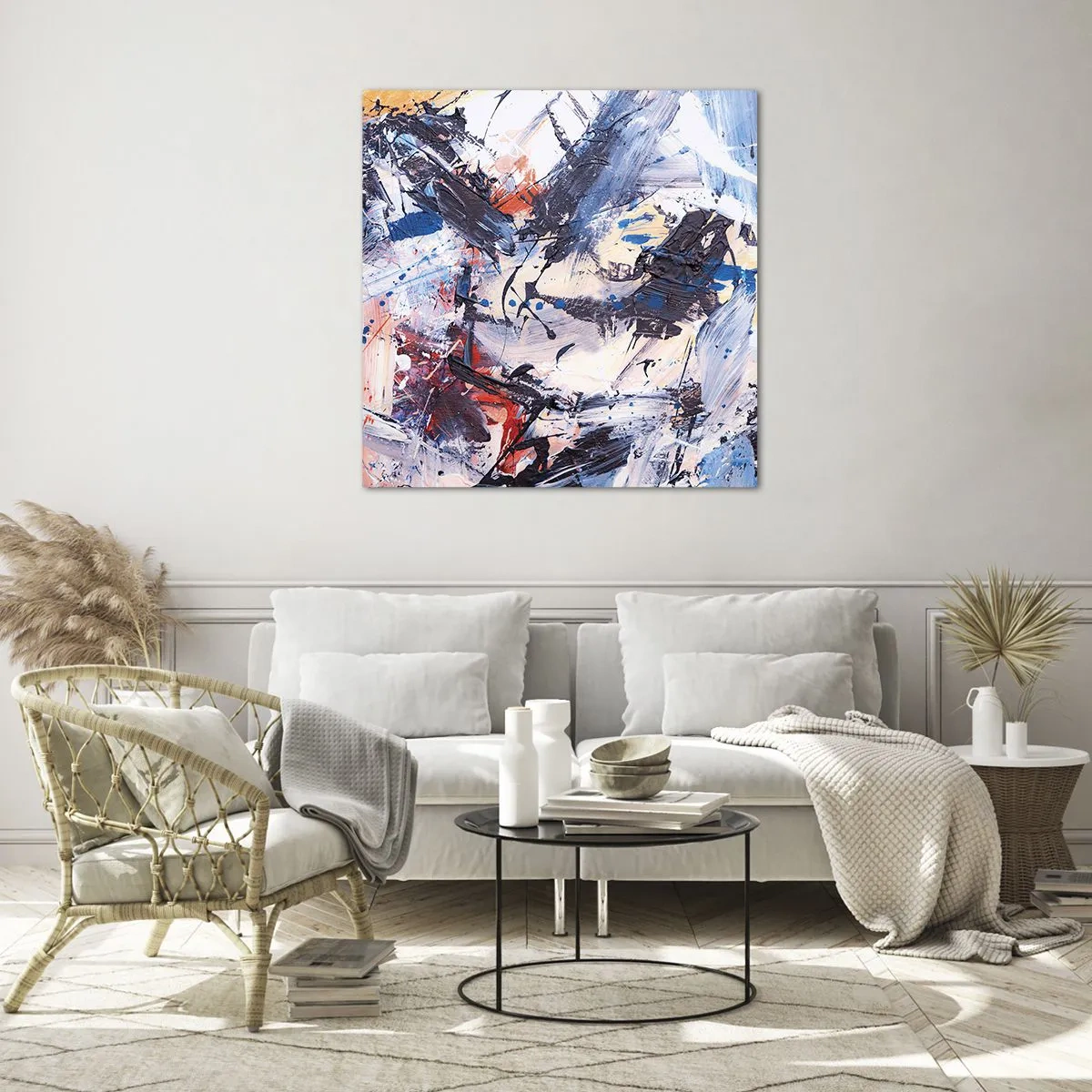 Glastavla - Bild på glas - Abstraktionen galna dans - 70x70 cm