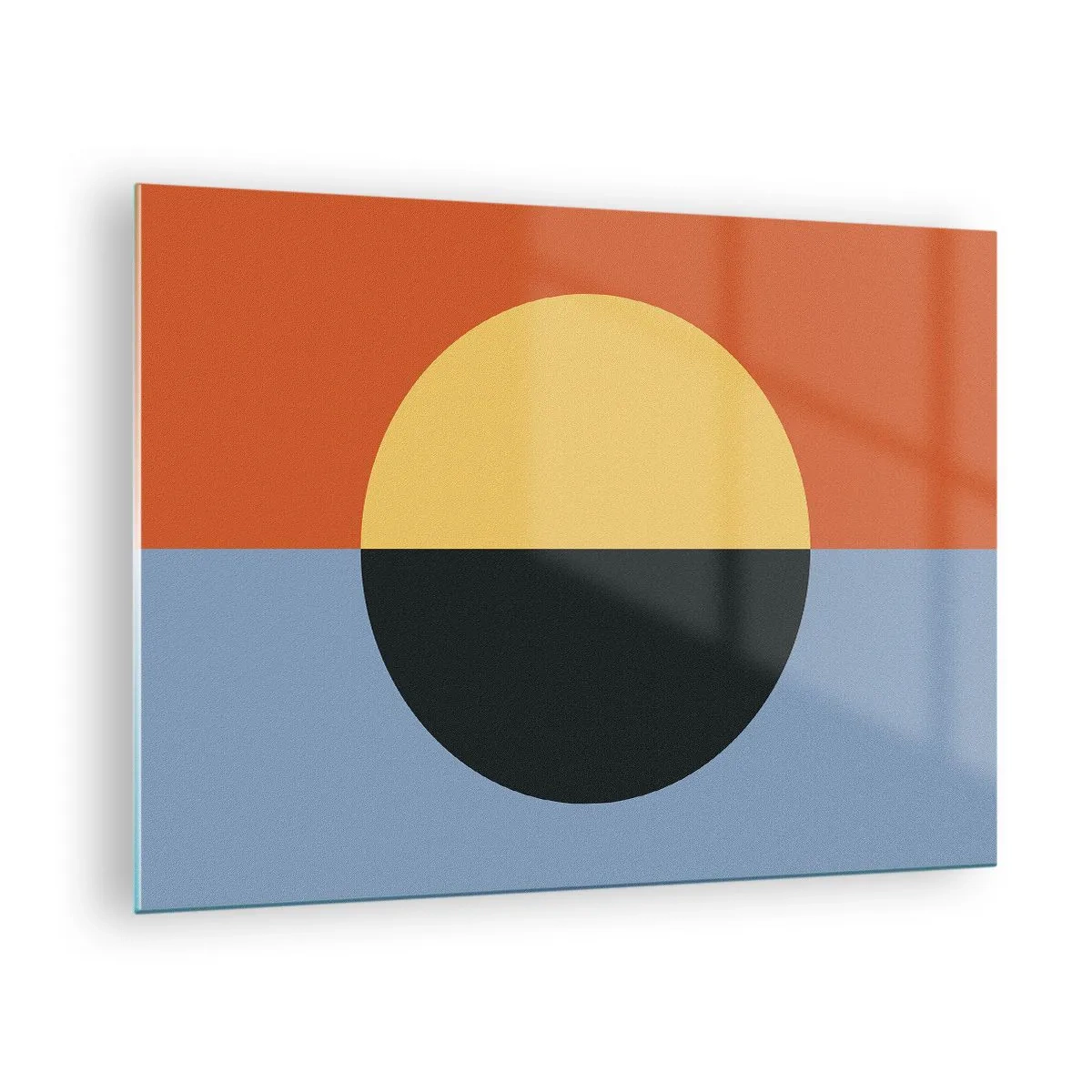 Glastavla - Bild på glas - Abstrakt komposition med en cirkel i varma och kalla nyanser - 70x50cm - Komposition av värme och kyla - Modern väggdekoration för vardagsrum och sovrum ARTTOR