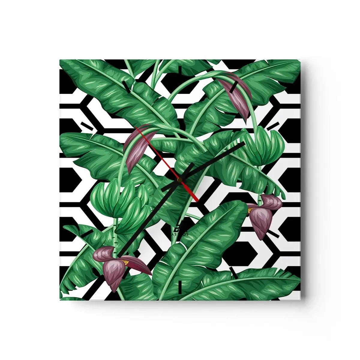 Väggklocka - Klocka på glas - Symmetrisk komposition från naturen - 40x40 cm