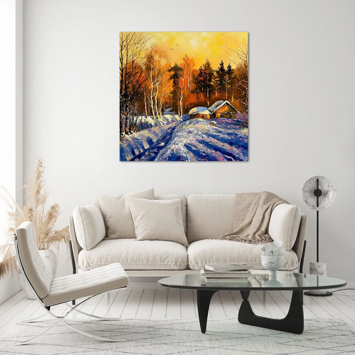 Glastavla - Bild på glas - Vinterimpression i solen - 50x50 cm