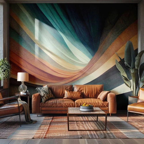 Fototapet Standard Eco - Inslagna tygremsor i intensiva färger - 100x70cm - Vävd av färger - Modern väggdekoration för vardagsrum och sovrum ARTTOR