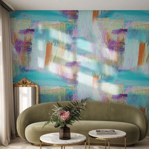 Fototapet Standard Eco - Abstrakt penseldragskomposition i livfulla färger - 100x70cm - Glatt klotter - Modern väggdekoration för vardagsrum och sovrum ARTTOR