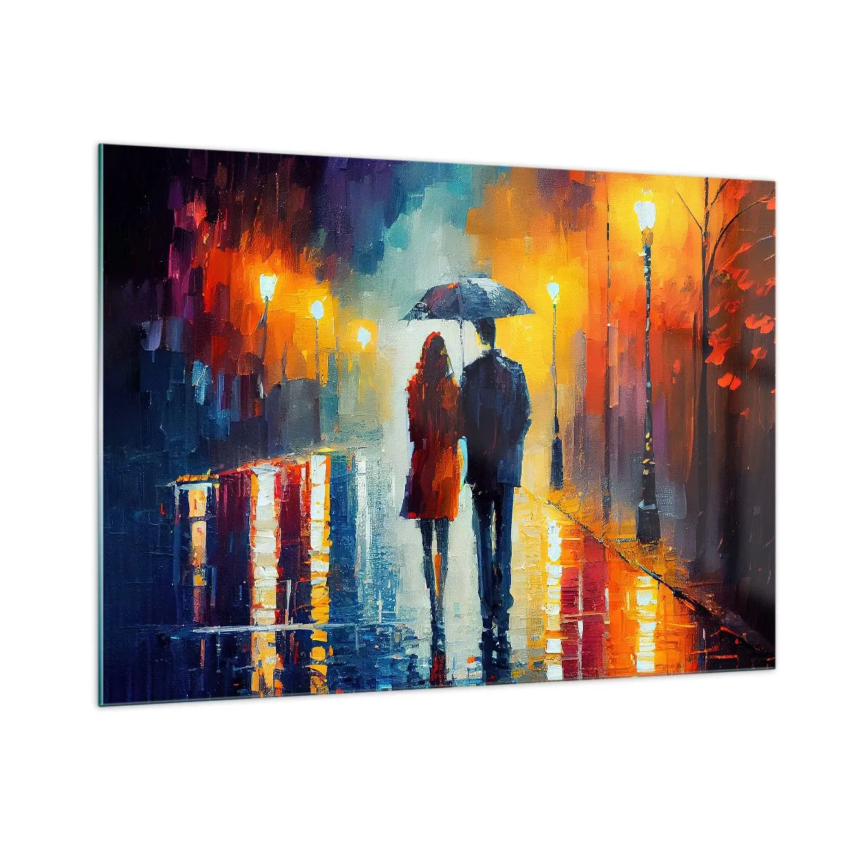 Glastavla - Bild på glas - Tillsammans - en färgglad natt - 100x70 cm