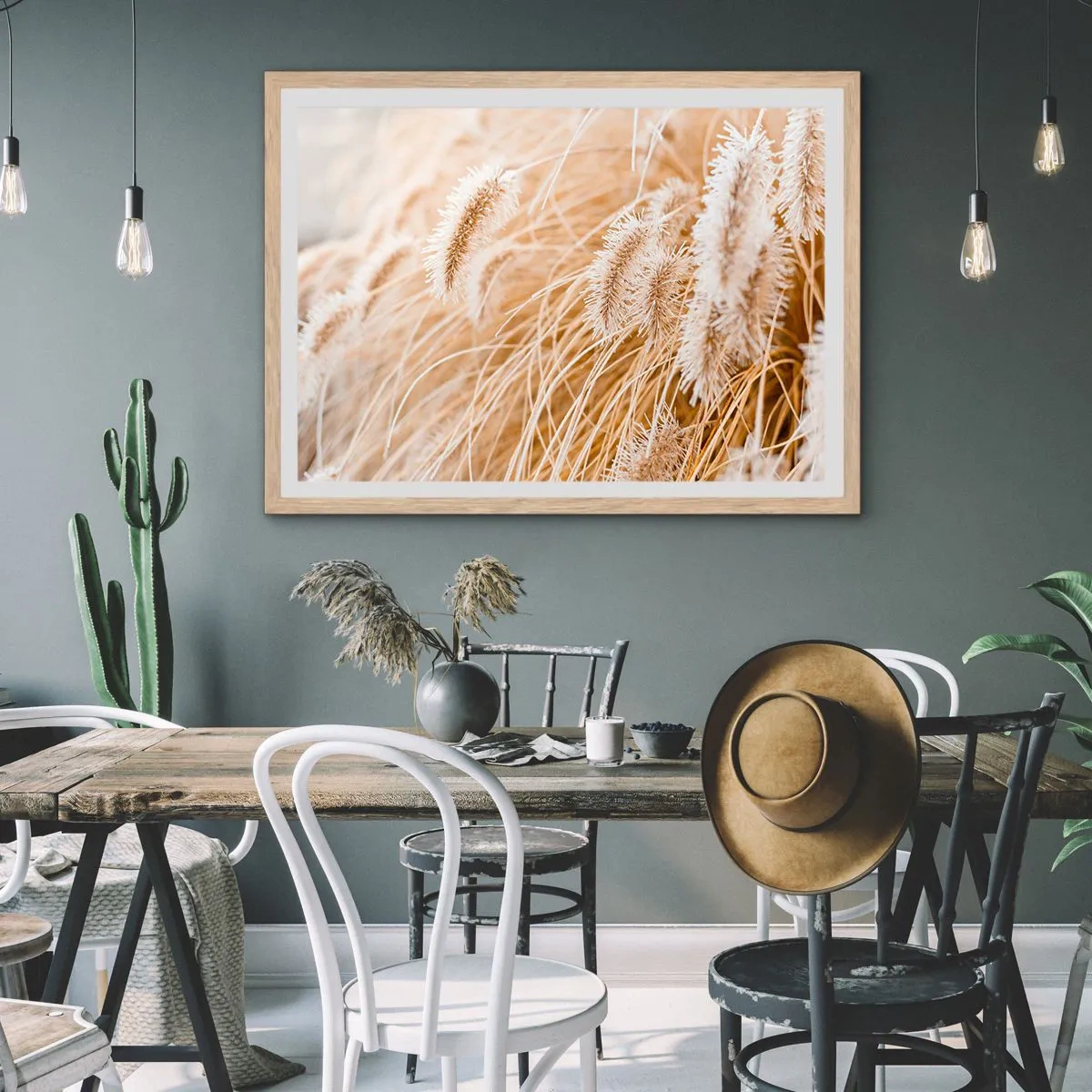 Affisch i ram av ljusek - Gyllene gräsrassel - 100x70 cm